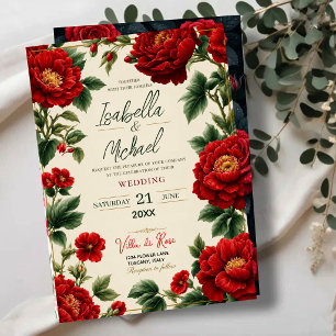 Romantic Red Peony Elegant Floral Luxury Botanical Acrylic Invitations