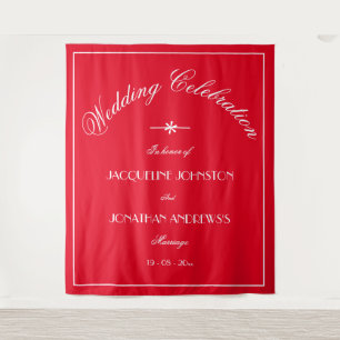 Romantic Red Personalised Chic Wedding Backdrop Tapestry