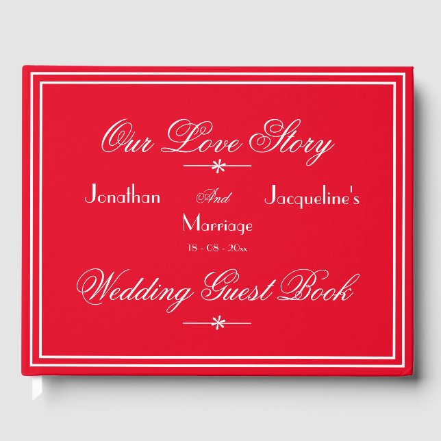 Romantic Red Personalised Names Chic Wedding  Guest Book (Front)
