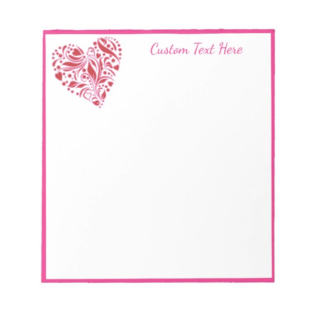 Romantic Red Pink Heart Decorative Personalised Notepad (Front)