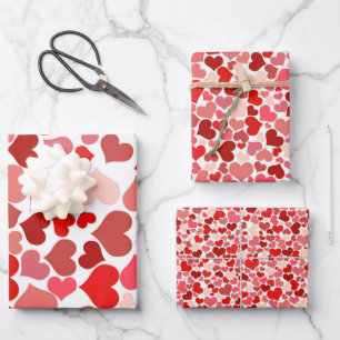 Romantic Red Pink Heart Design Flat Wrapping Paper Sheet