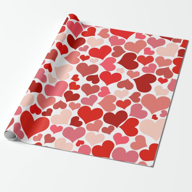 Romantic Red Pink Heart Design Valentine Gift Wrapping Paper (Unrolled)