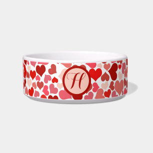 Romantic Red Pink Heart Love Valentine Initial Bowl