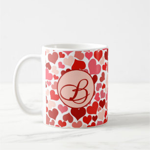 Romantic Red Pink Heart Love Valentine Initial Coffee Mug