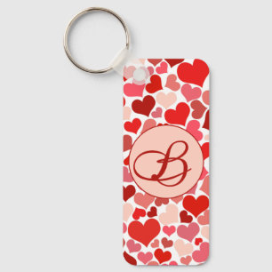 Romantic Red Pink Heart Love Valentine Initial Key Ring