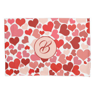Romantic Red Pink Heart Love Valentine Initial Pillowcase