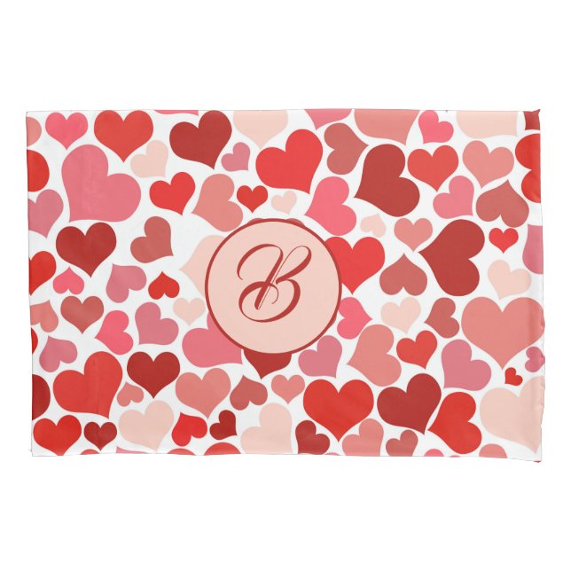Romantic Red Pink Heart Love Valentine Initial Pillowcase (Front)