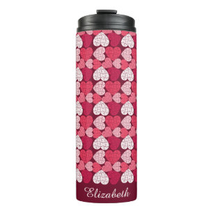 Romantic Red Pink Jigsaw Puzzle Heart Pattern Name Thermal Tumbler