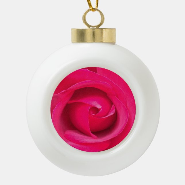 Romantic Red Pink Rose Ceramic Ball Christmas Ornament (Front)