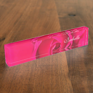 Romantic Red Pink Rose Personalised v2 Desk Name P Nameplate