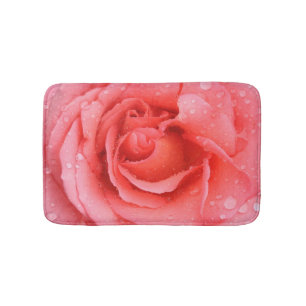 Romantic Red Pink Rose Water Drops Bath Mat