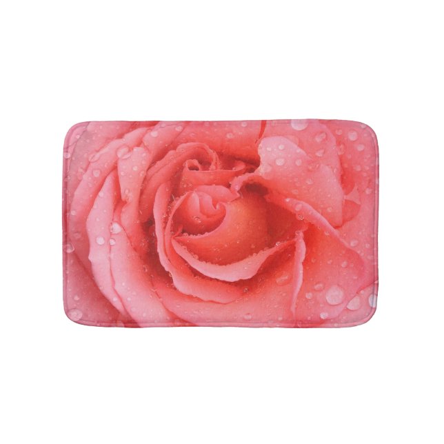 Romantic Red Pink Rose Water Drops Bath Mat (Front)
