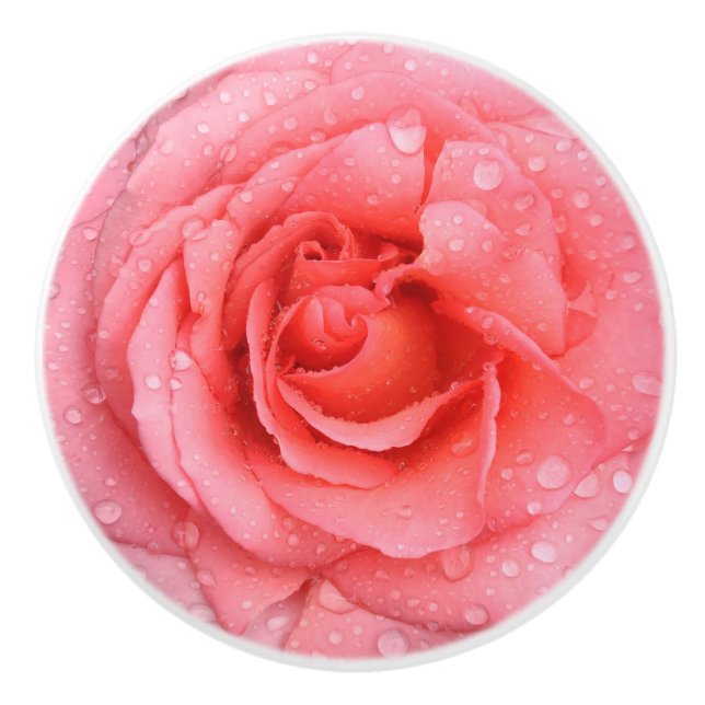Romantic Red Pink Rose Water Drops Ceramic Knob (Front)