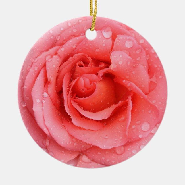 Romantic Red Pink Rose Water Drops Ceramic Tree Decoration (Front)