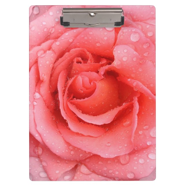 Romantic Red Pink Rose Water Drops Clipboard (Front)