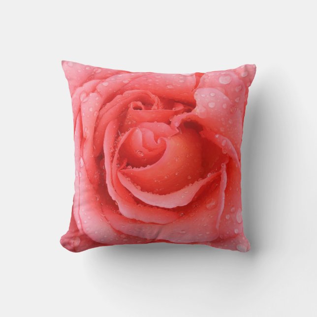 Romantic Red Pink Rose Water Drops Cushion (Front)