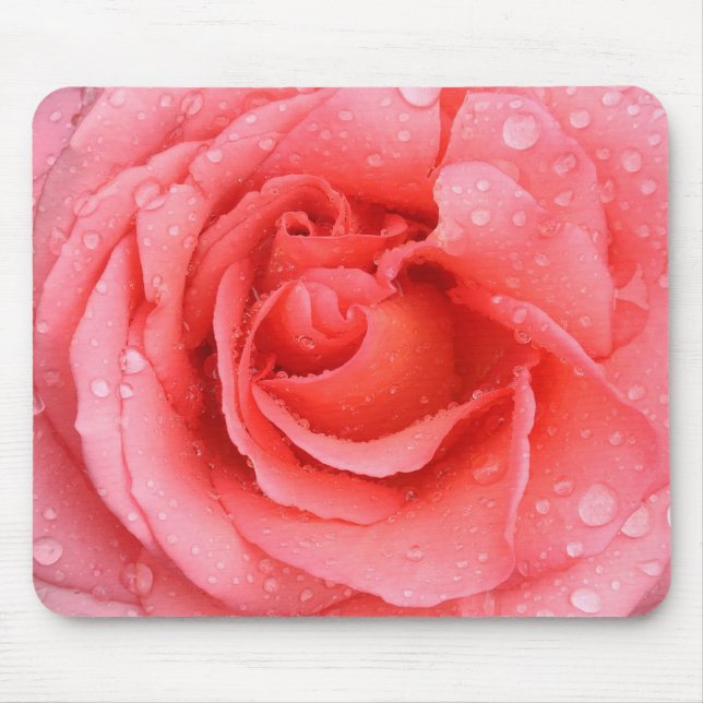 Romantic Red Pink Rose Water Drops Mouse Mat (Front)