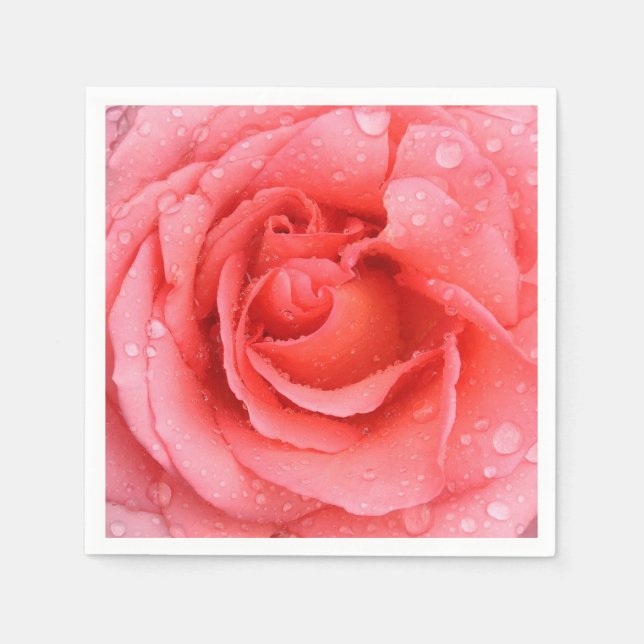 Romantic Red Pink Rose Water Drops Napkin (Front)