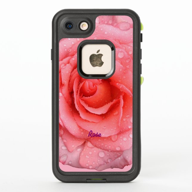Romantic Red Pink Rose Water Drops Personalised LifeProof iPhone Case (Back)