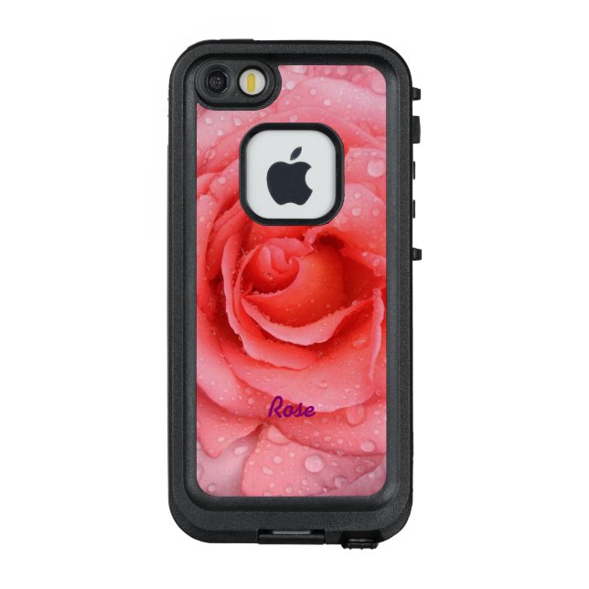 Romantic Red Pink Rose Water Drops Personalised LifeProof iPhone Case (Back)