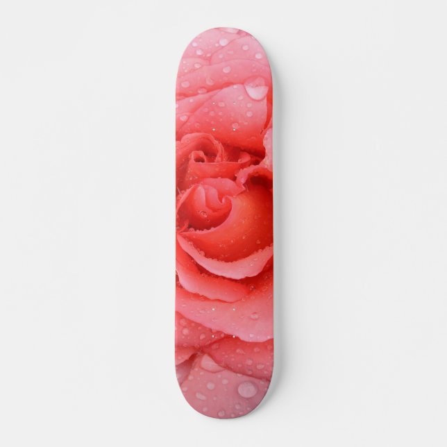 Romantic Red Pink Rose Water Drops Skateboard (Front)
