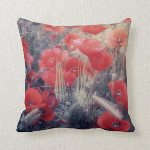 Romantic Red Poppy Field Modern Cushion