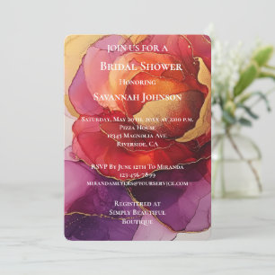 Romantic Red Purple Gold Rose Floral Bridal Shower Invitation