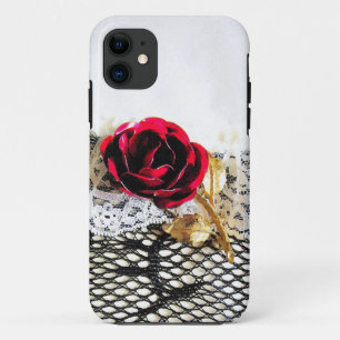 Romantic red rose and white lace iPhone 11 case