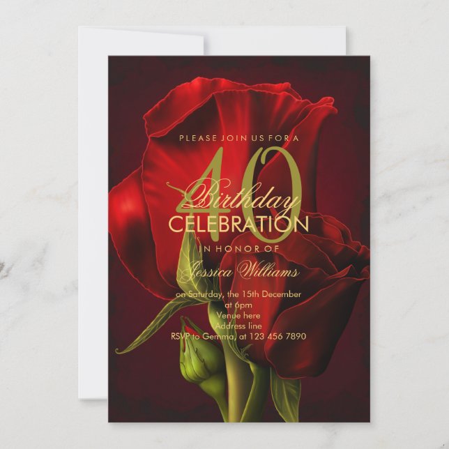 Romantic Red Rose Birthday Invitation (Front)