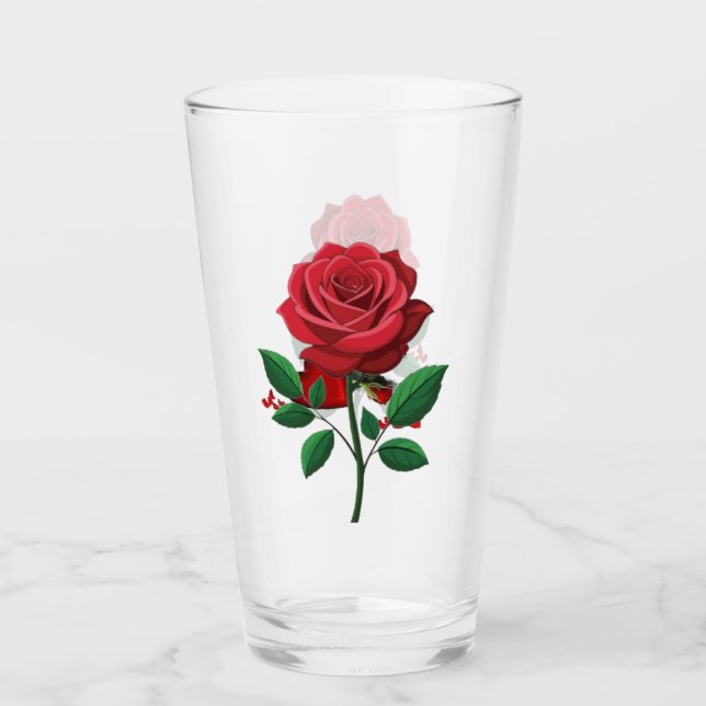 Romantic Red Rose Botanical Glass Cup (Front)