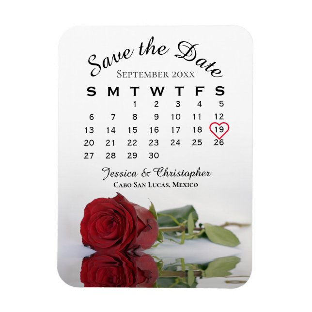 Romantic Red Rose Calendar Wedding Save the Date Magnet (Vertical)