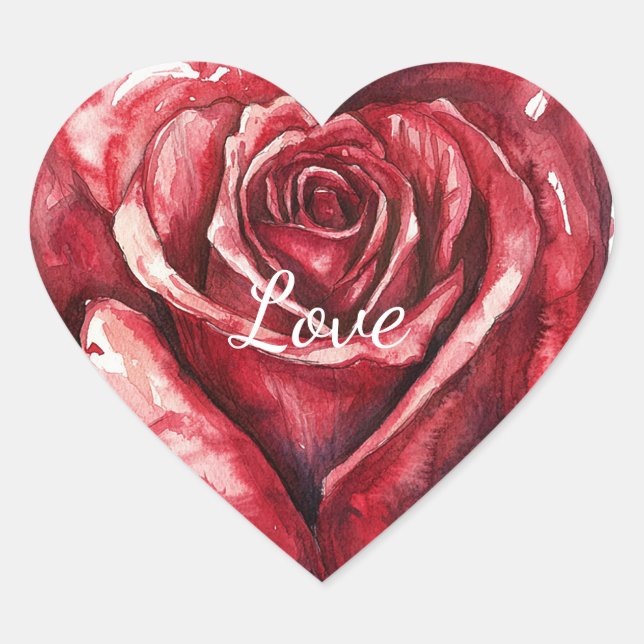 Romantic Red Rose Floral Heart Heart Sticker (Front)