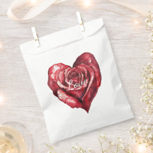 Romantic Red Rose Floral Heart Wedding Favour Bags