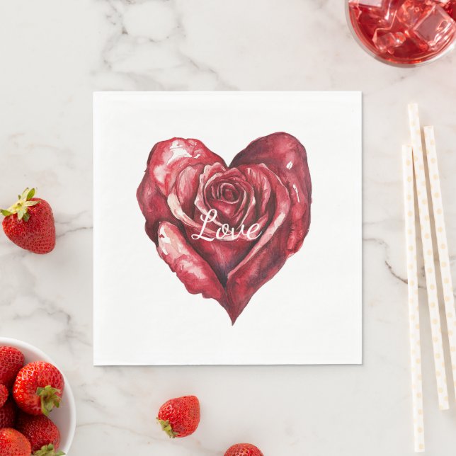 Romantic Red Rose Floral Heart Wedding Napkin (Insitu)