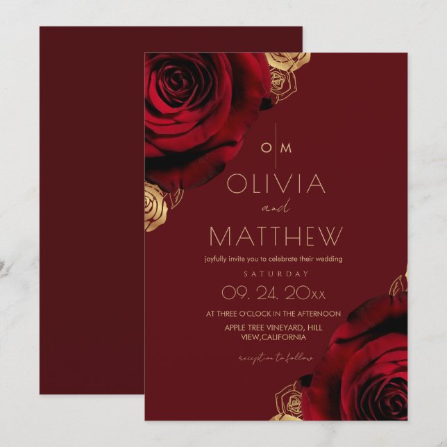  Romantic Red Rose Floral Wedding  Invitation (Front/Back)