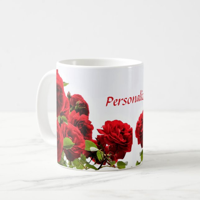Romantic Red Rose Flower Coffee Mug (Front Left)