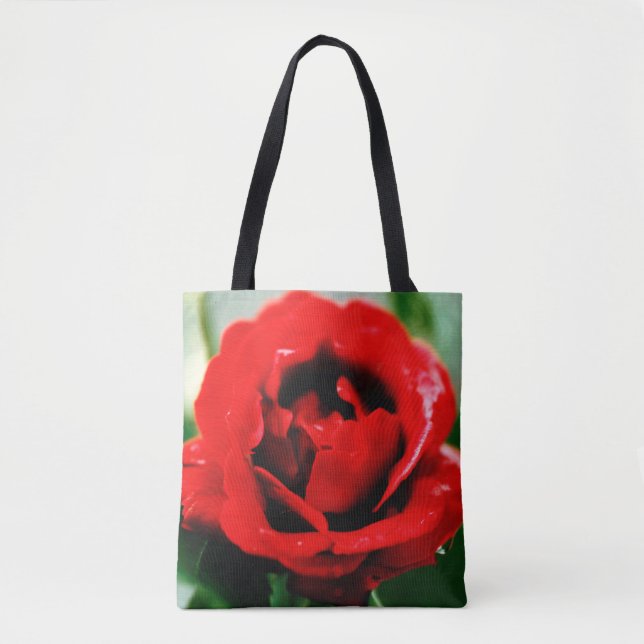 Romantic Red Rose Flower Tote Bag (Front)