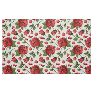 Romantic Red Rose Foliage Botanical Garden Bloom Fabric