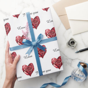 Romantic Red Rose Heart Love Wrapping Paper