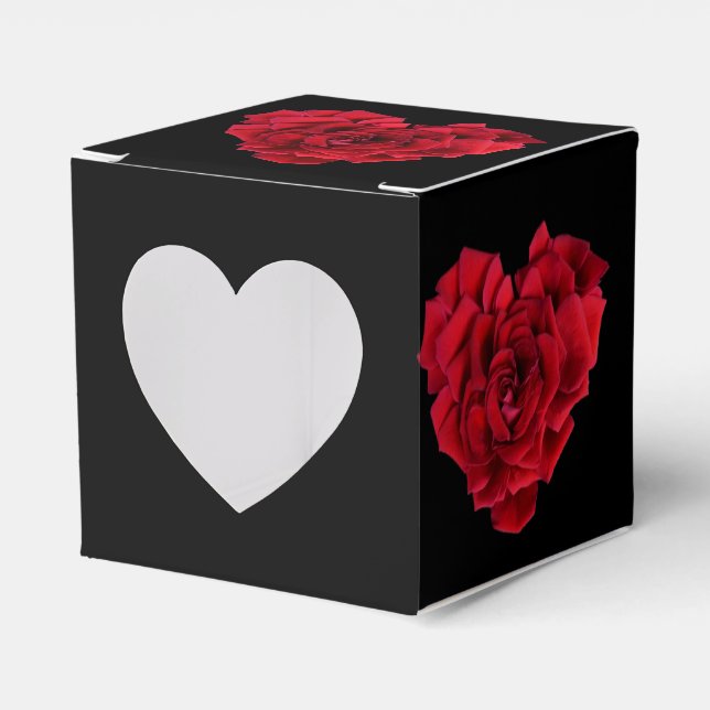 Romantic Red Rose Heart on Black Favour Box (Front Side)