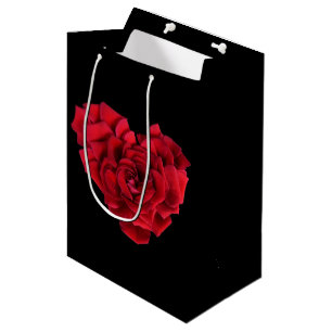 Romantic Red Rose Heart on Black Medium Gift Bag