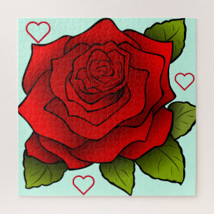 Romantic Red Rose - Hearts Jigsaw Puzzle