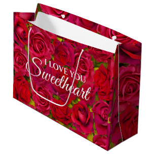 Romantic Red Rose I Love You Sweetheart Custom Large Gift Bag