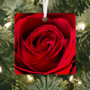 Romantic Red Rose in full bloom Metal Tree Decoration