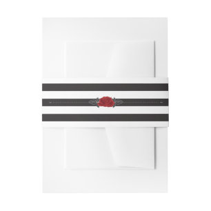 Romantic Red Rose Intertwined Stripe Wedding Invitation Belly Band