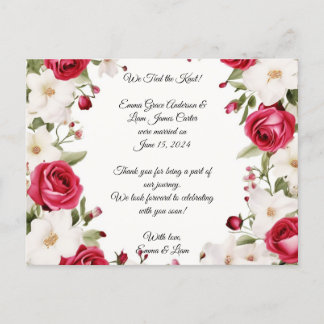 Romantic Red Rose & Lily of the Valley Wedding  Announcement Postcard
