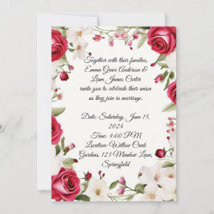 Romantic Red Rose & Lily of the Valley Wedding Invitation