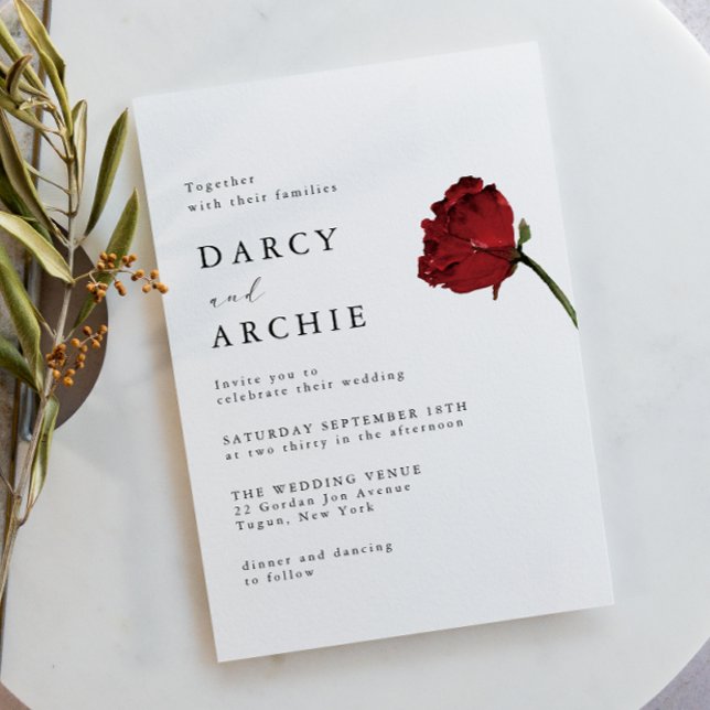 Romantic Red Rose Minimal Modern Wedding Invitation (Creator Uploaded)