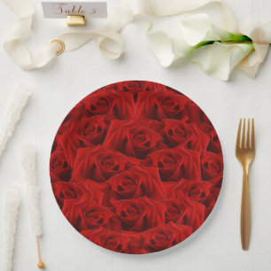 Romantic Red Rose Paper Plate