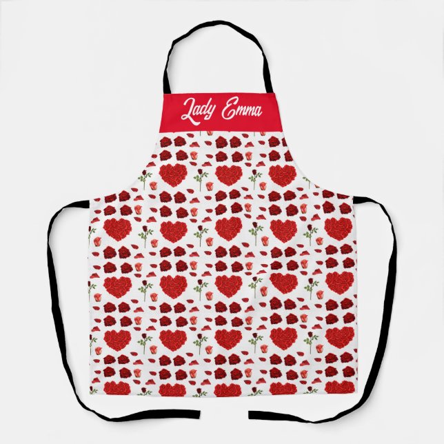 Romantic Red Rose Petal Heart Design Apron (Front)